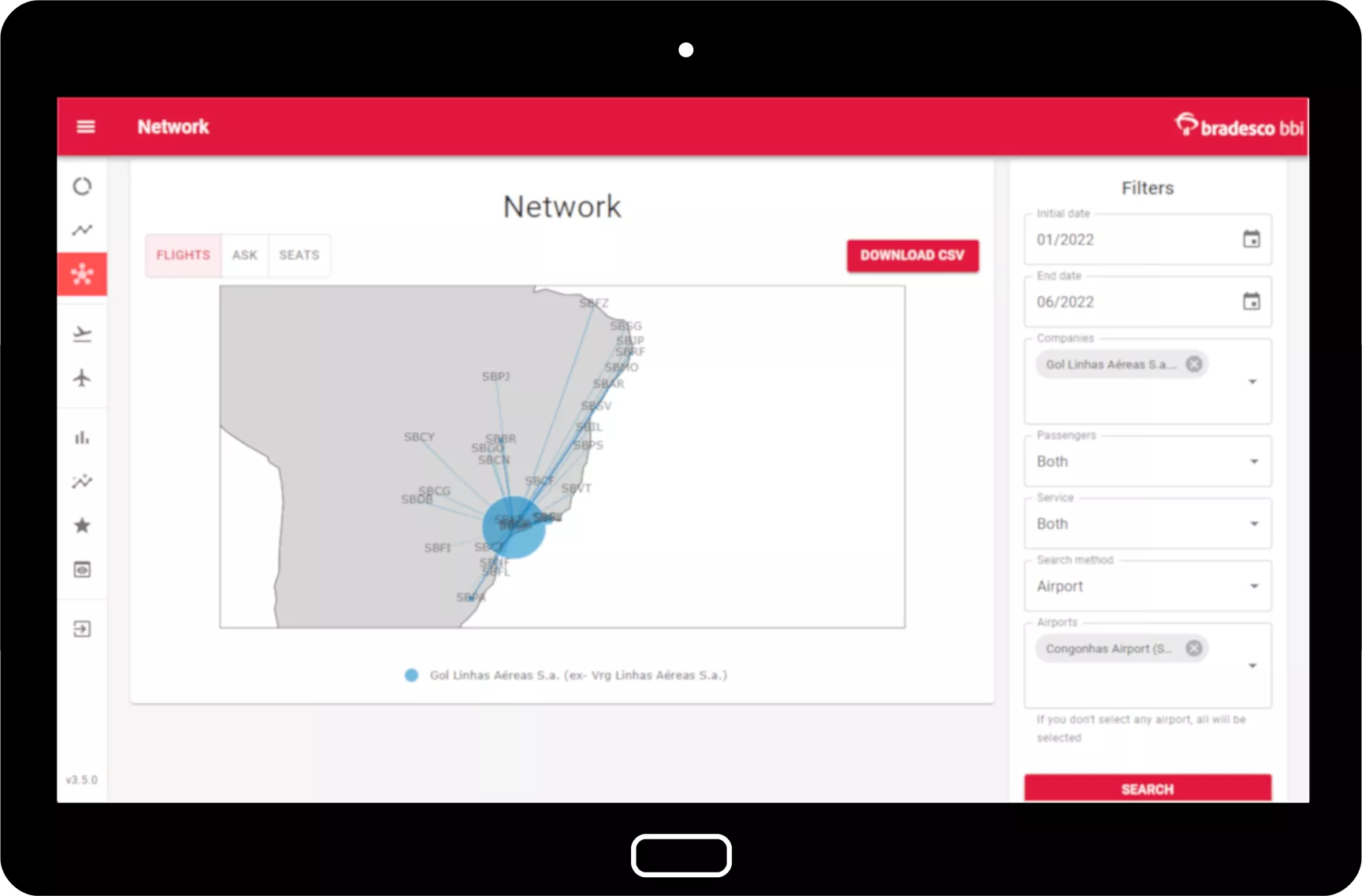 Captura de tela da interface do sistema de análise de dados aéreos